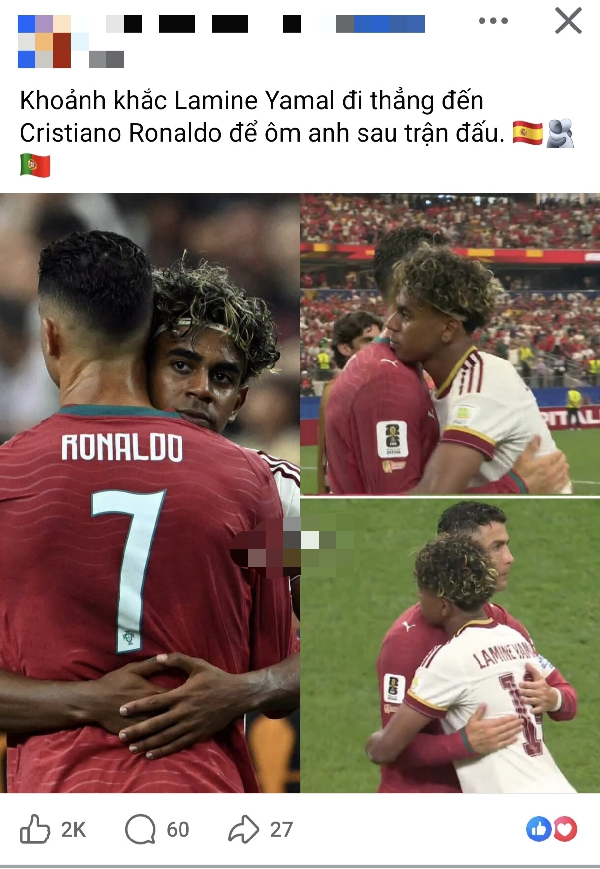 Yamal và Ronaldo trao nhau cái ôm như lời tạm biệt đầy tôn trọng giữa hai thế hệ.