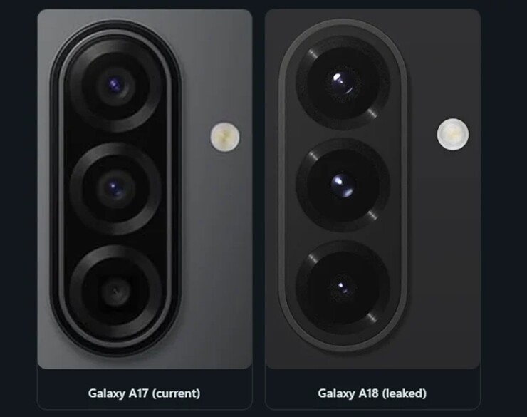 Cụm camera hai phiên bản Galaxy A17 và A18 so sánh nhau.