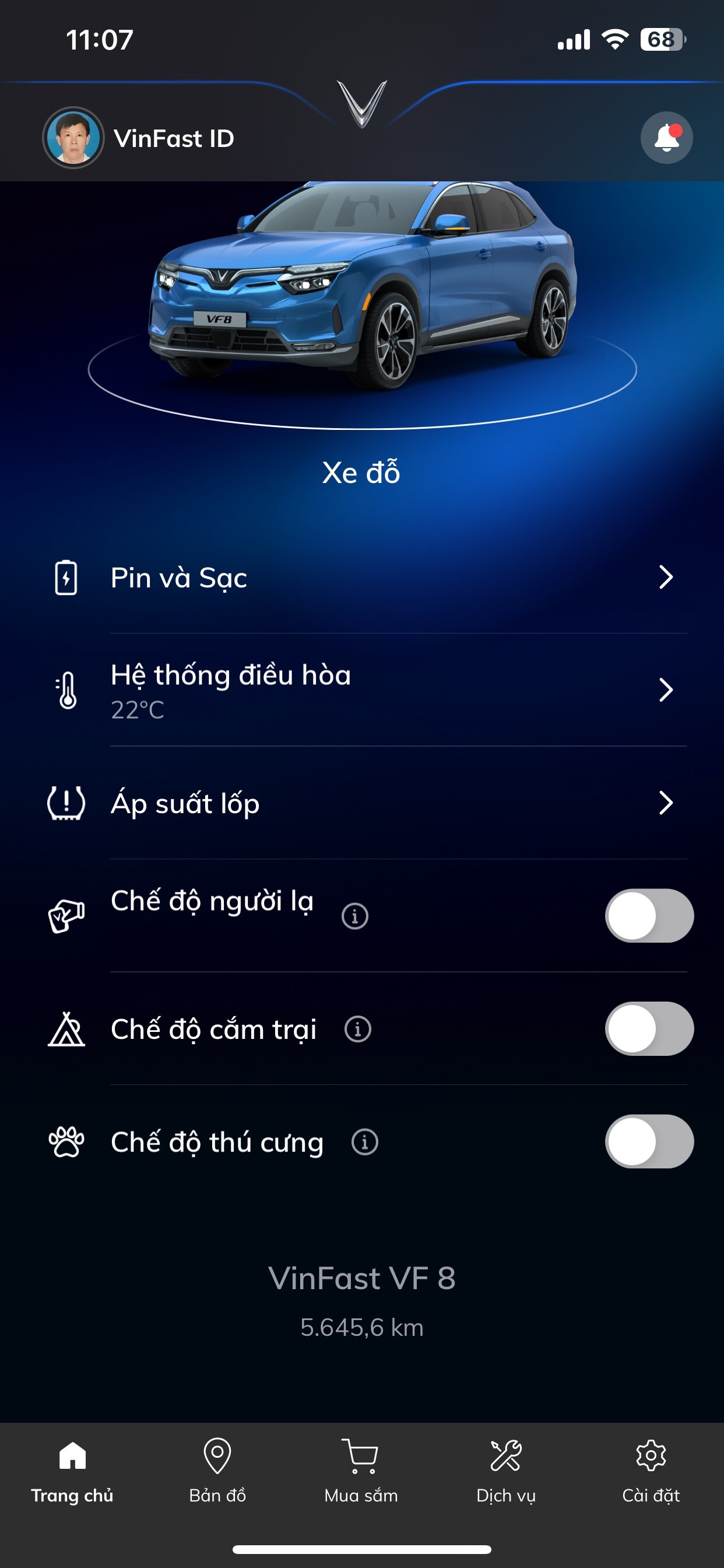 Ứng dụng VinFast cho phép người dùng theo dõi trạng thái pin.