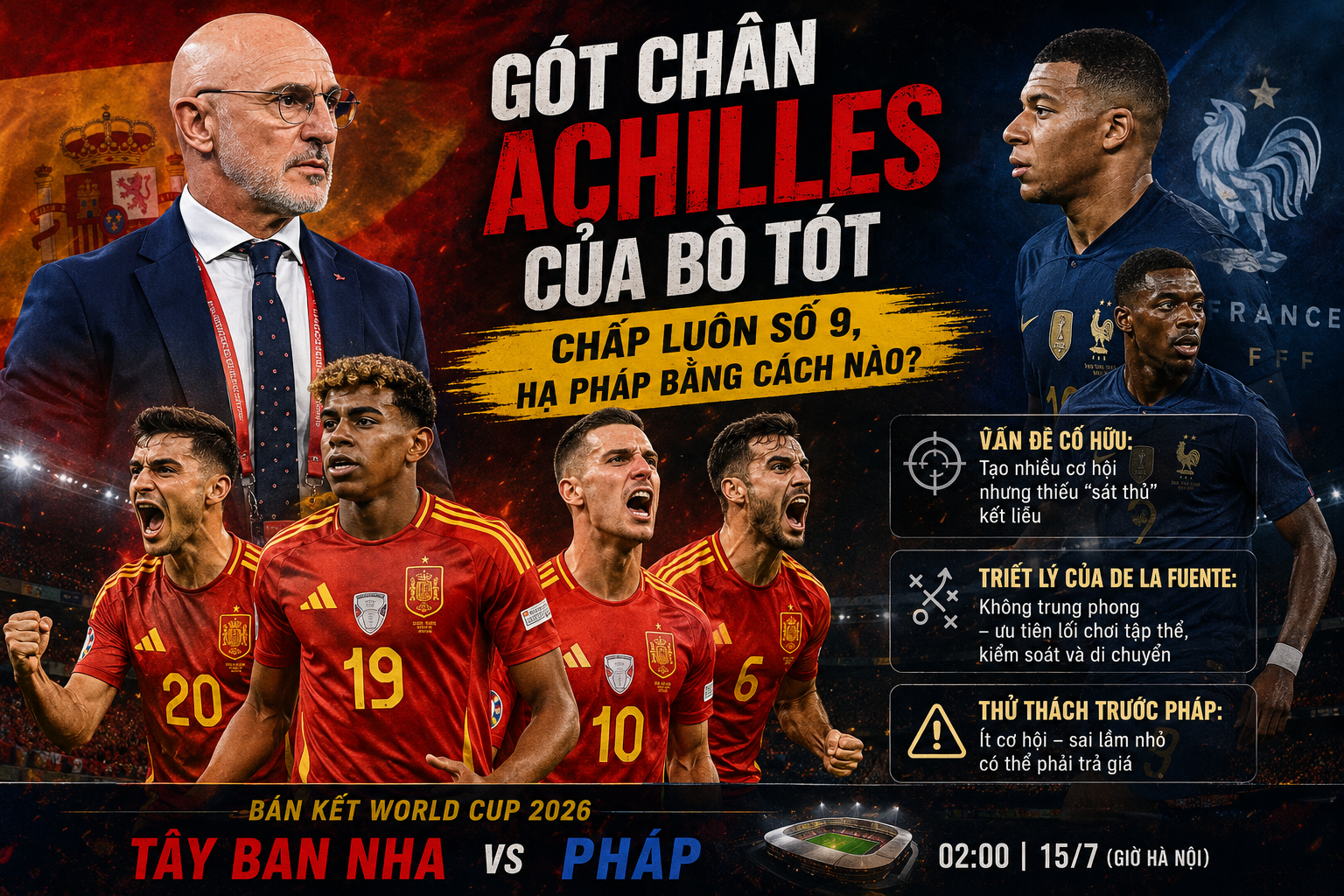 Tây Ban Nha sẽ đấu với Pháp mà không có trung phong đích thực?