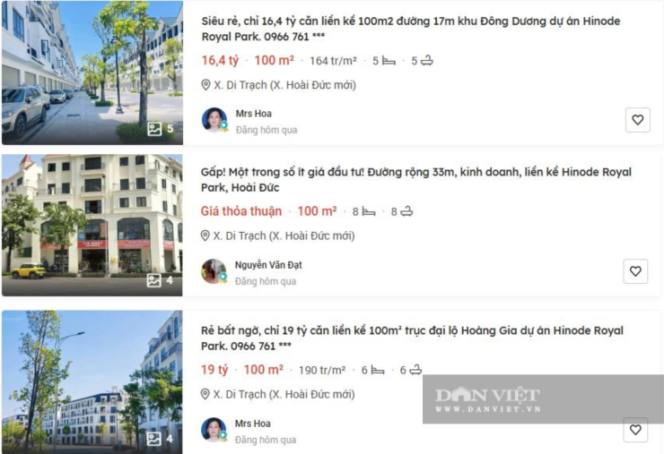 Tại Hinode Royal Park, các căn biệt thự, liền kề được rao bán từ 150 - 350 triệu đồng/m2.