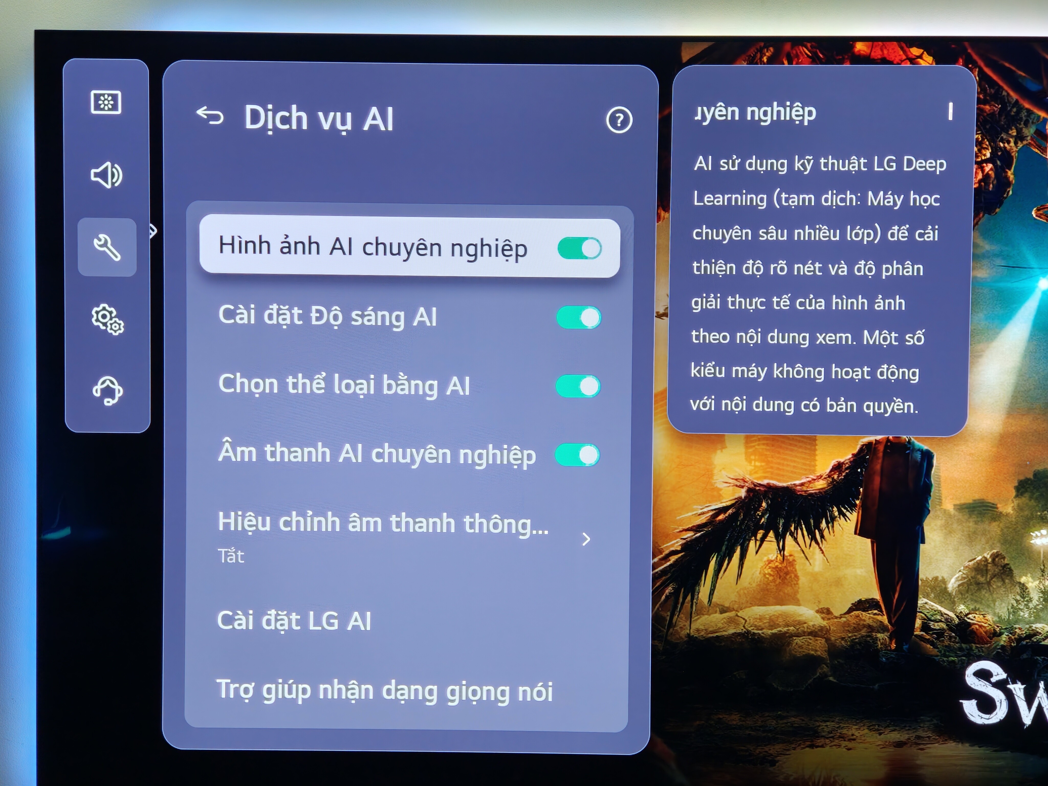 Các thiết lập hình ảnh, âm thanh AI trên webOS 26.