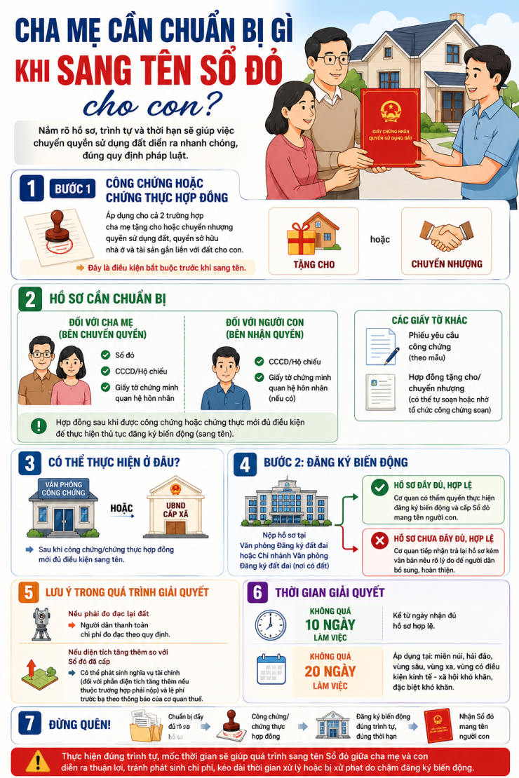 Cha mẹ cần chuẩn bị những gì khi muốn sang tên sổ đỏ cho con?