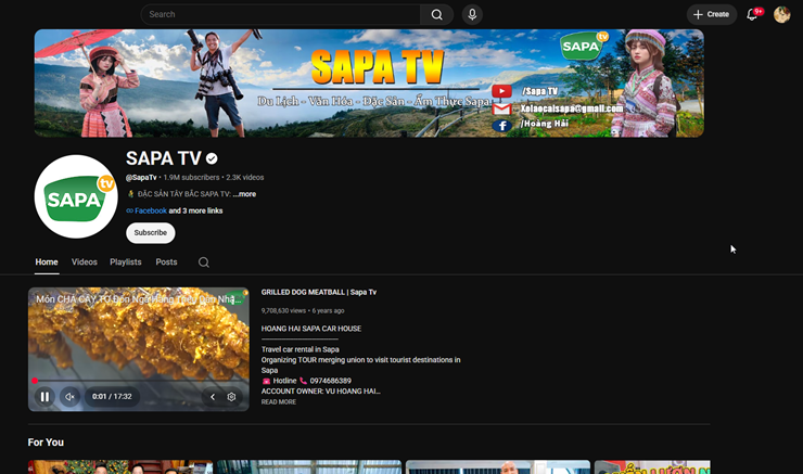 Kênh YouTube với gần 2 triệu lượt theo dõi của Hải Sapa TV.