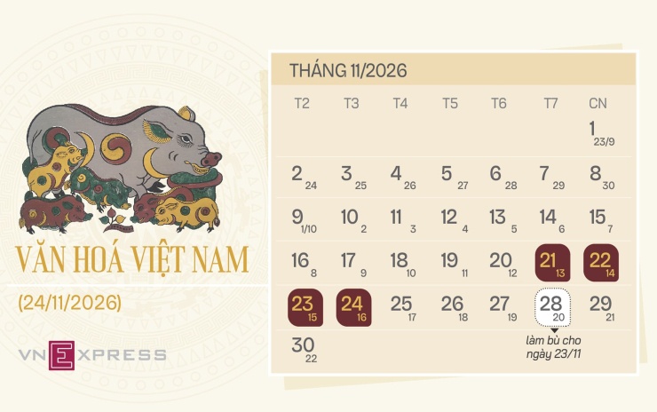 Phương án hoán đổi ngày lễ Văn hóa Việt Nam năm 2026. Đồ họa: Tạ Lư