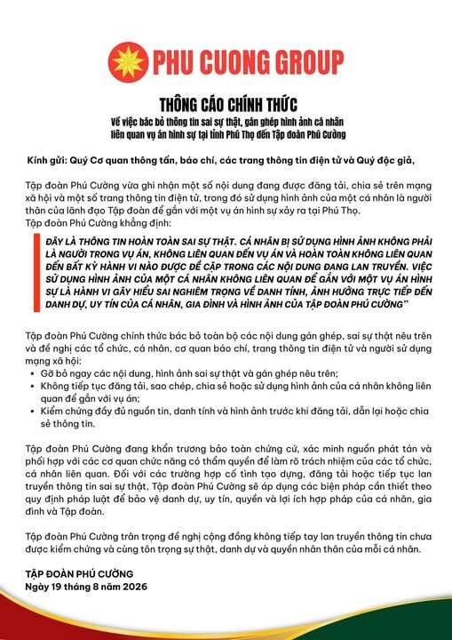 Vụ án hình sự chấn động ở Phú Thọ: Phát thông báo quan trọng vì bị "gán tên", Tập đoàn Phú Cường lớn cỡ nào?