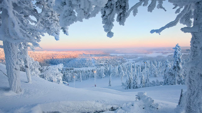 Cả không gian Lapland tràn ngập màu tuyết trắng.