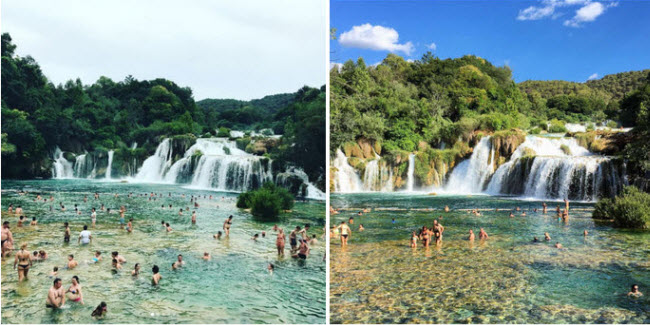 Vườn quốc gia Krka, Lozovac, Croatia: &nbsp;Nơi đây nổi tiếng với các bể bơi tự nhiên hình thành dọc thác nước nhiều tầng.