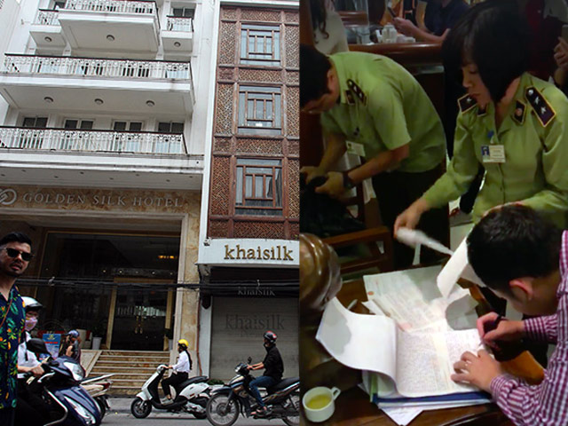 Cảnh sát và quản lý thị trường kiểm tra cửa hàng Khaisilk ở Hà Nội