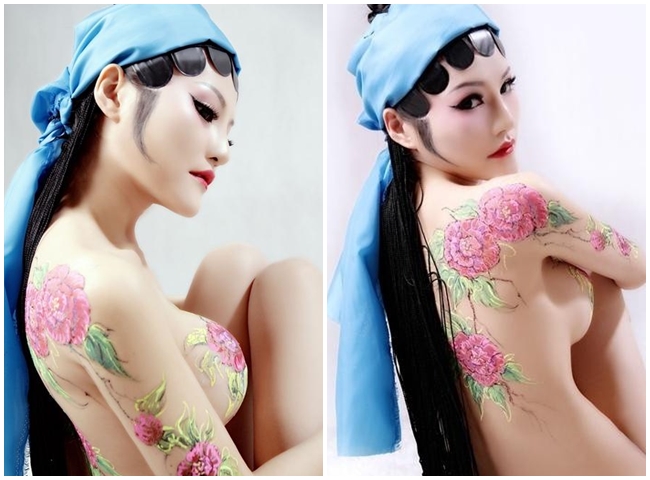 Thậm chí, cô nàng còn không ngại ngần bán nude chụp body painting - trào lưu từng gây sốt năm 2014.