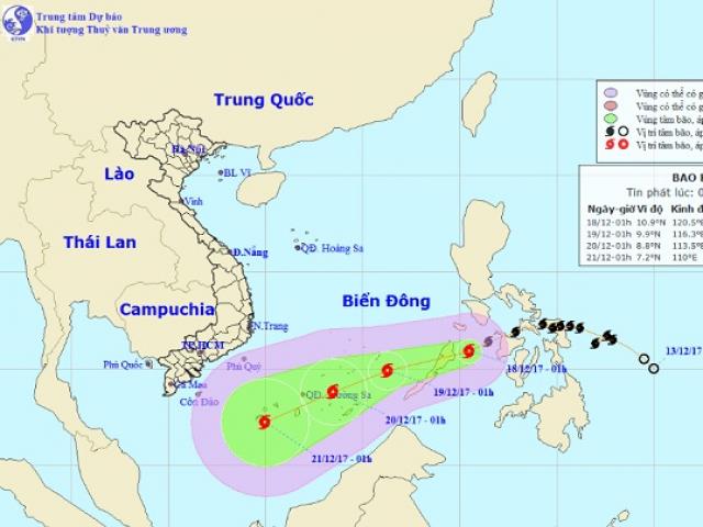 Trưa nay, bão Kai-tak giật cấp 10 tiến vào Biển Đông