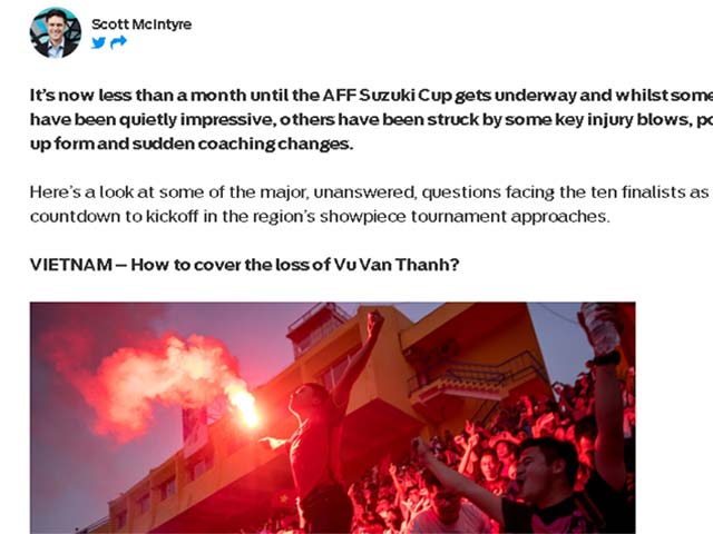 Báo châu Á viết về ĐT Việt Nam: Lo vì 1 cầu thủ, đối thủ khổ đủ đường