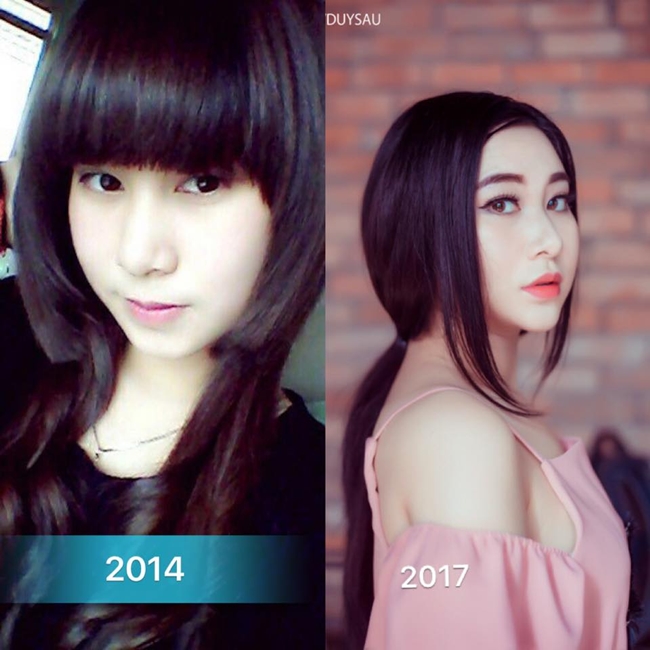 Trên trang cá nhân, Vy Hảo cũng đăng tải bức ảnh so sánh sự thay đổi nhan sắc của mình sau 4 năm (2014 - 2017).