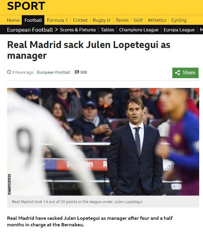 Real sa thải HLV: Báo chí chê Perez &#34;máu lạnh&#34;, khóc cho Lopetegui - 4