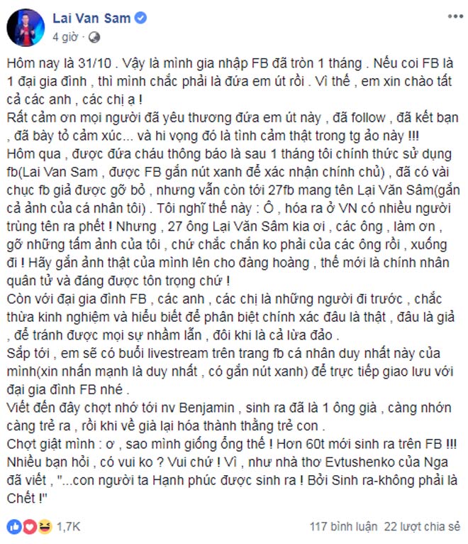 MC Lại Văn Sâm nhắn gửi tâm tư tới 27 &#34;Lại Văn Sâm&#34; khác trên Facebook - 2