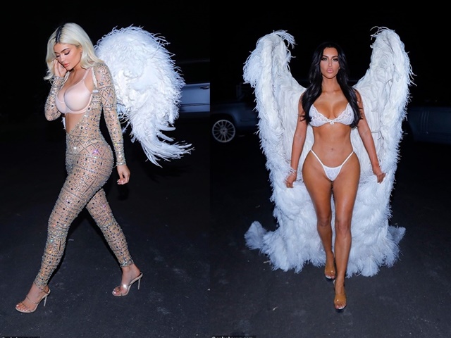 Chị em Kim ”siêu vòng 3” hóa trang thành thiên thần nội y Victoria's Secret