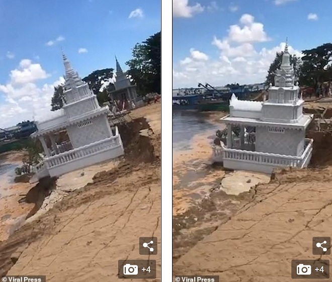 Video: Chùa Phật giáo chìm dần xuống sông ở Campuchia - 1