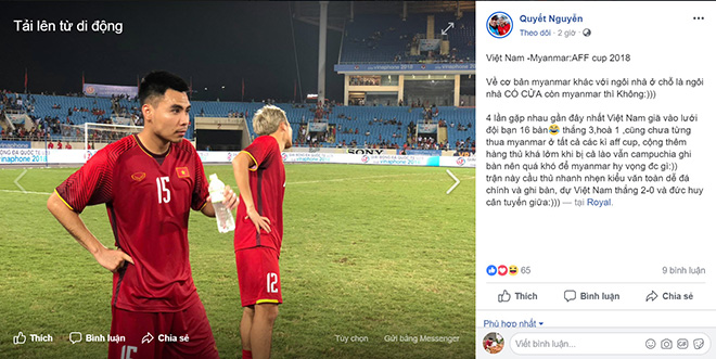 Facebooker Việt tự tin Việt Nam lấy trọn 3 điểm trước đối thủ Myanmar - 1
