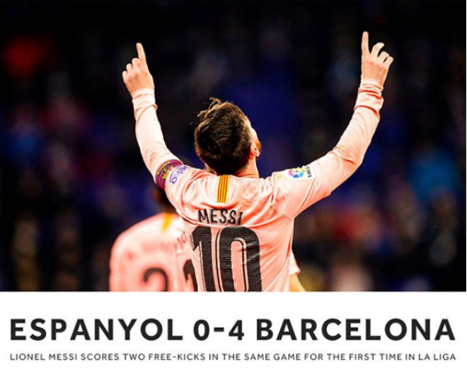 Messi lập cú đúp đá phạt: Phá đảo siêu kỷ lục cuộc đời, 90 năm La Liga - 1