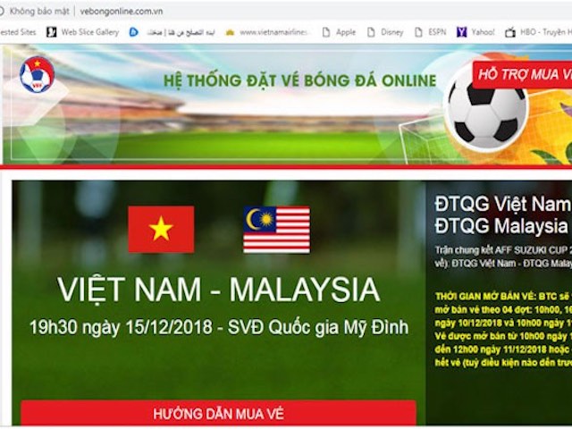 Sát ”giờ G”, VFF phát hiện website giả mạo bán vé online trận Việt Nam - Malaysia