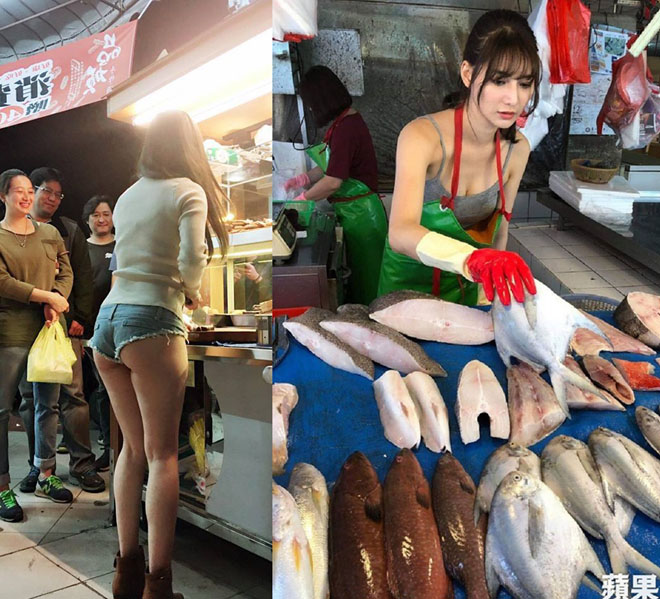 Chân dài bán thịt, bán cá xứ Đài nổi như cồn vì mặc không giống ai ở chợ - 1