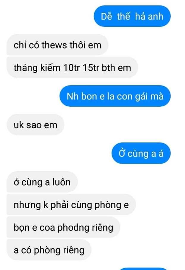 Tin nhắn nói chuyện qua lại trên Facebook và lời hứa hẹn làm việc nhẹ lượng cao.