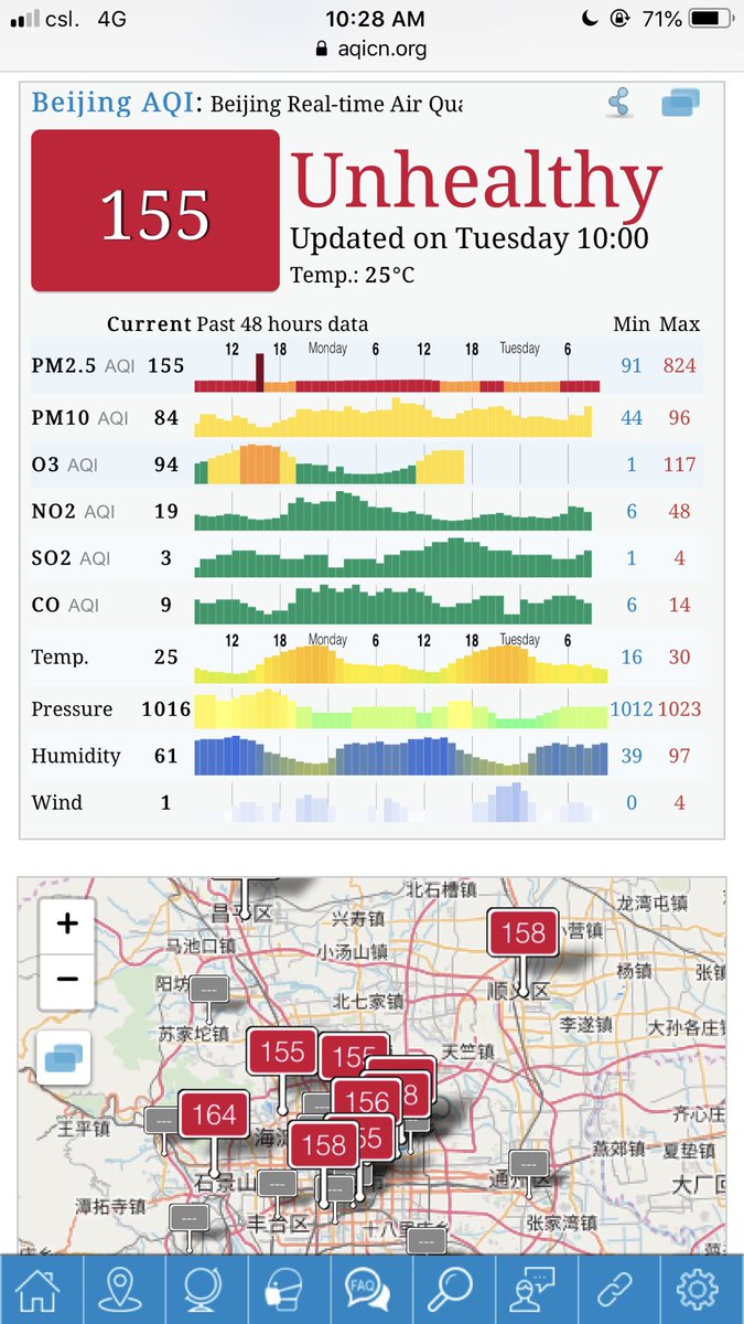 Mức độ ô&nbsp; nhiễm ở Trung Quốc trong 48 giờ qua. Nguồn: Twitter.