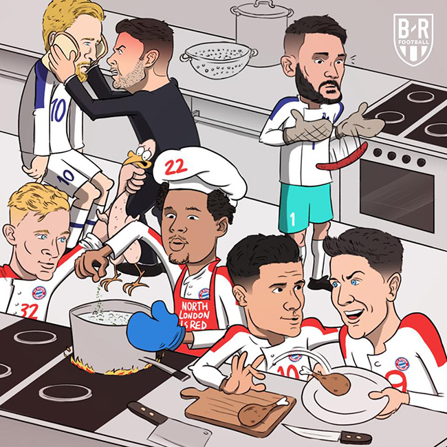 Các cầu thủ Bayern Munich tranh nhau nấu "lẩu gà" cùng đầu bếp Gnabry.