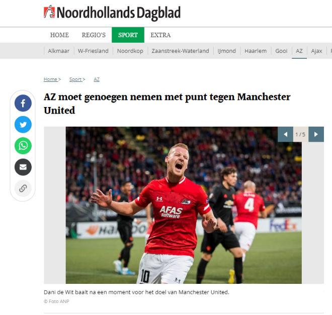 Tờ Noordhollands Dagblad hả hê khi thủ môn&nbsp;Marco Bizot (AZ Alkmaar) đã có một trận đấu quá nhàn nhã khi đối đầu MU