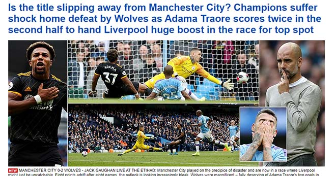 “Chức vô địch đang trượt dần khỏi Man City?” - tiêu đề lớn trên tờ Daily Mail