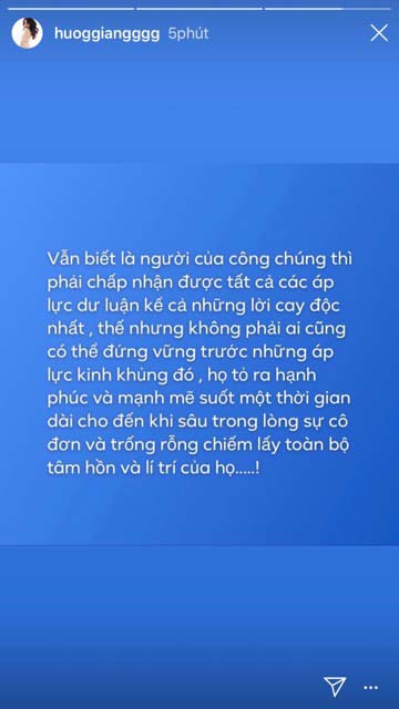 Hoa hậu Hương Giang cũng bày tỏ thái độ trước những áp lực dư luận mà nghệ sĩ nào cũng trải qua