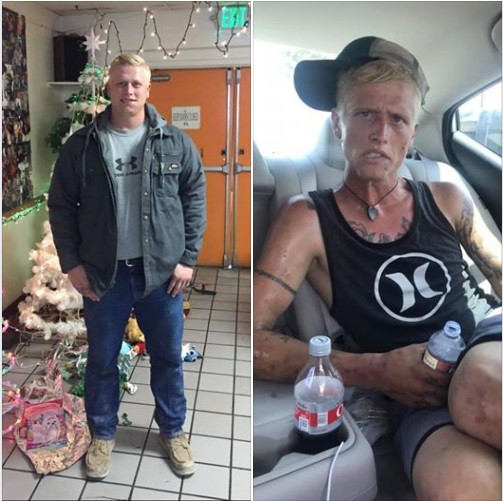 Hai bức ảnh chụp chỉ cách nhau 7 tháng cho thấy cơ thể đã tàn tạ nhanh khủng khiếp vì ma túy của cậu thanh niên Cody Bishop (Ảnh:&nbsp;Jennifer Salfen-Tracy)