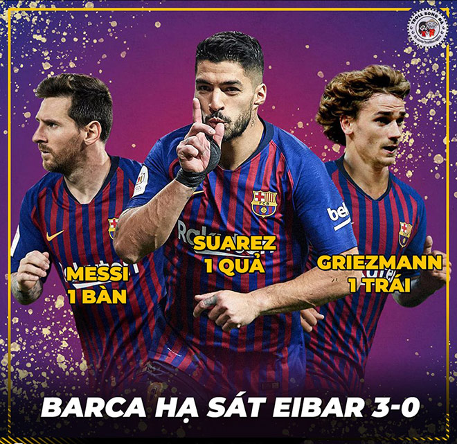 Tam tấu Barca đều ghi bàn trong trận đấu đêm qua.