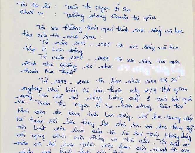 Trần Thị Ngọc Thêm viết tường trình, vẫn tự xưng là Trần Thị Ngọc Ái Sa, khai lấy chồng năm 1997&nbsp;