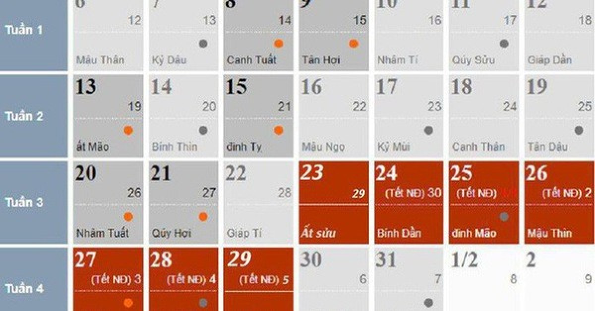 Chính thức ban hành lịch nghỉ Tết Nguyên đán Canh Tý 2020