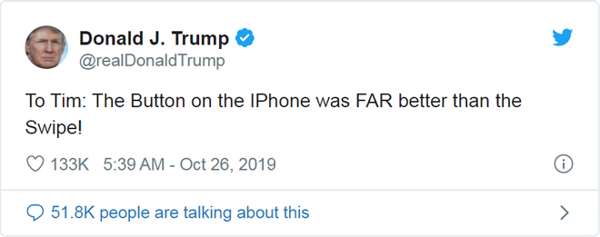 Trạng thái trên Twitter của Tổng thống Trump.