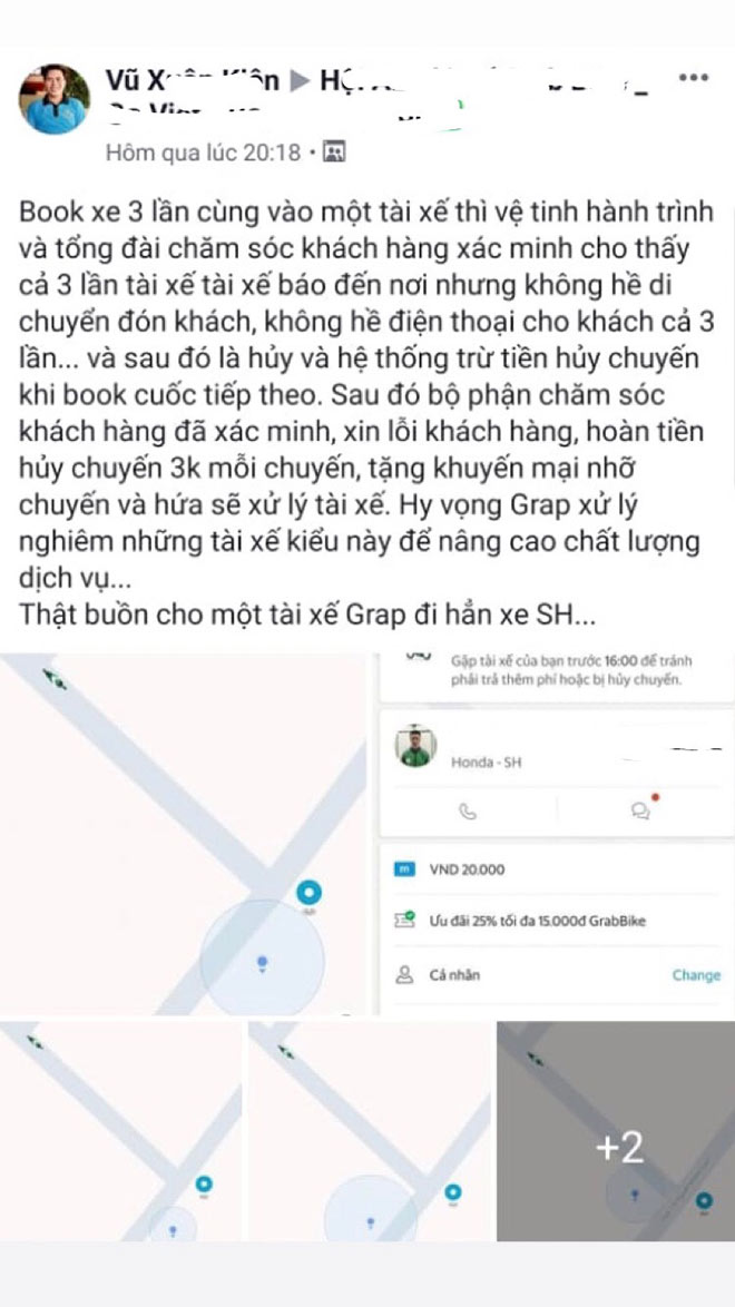 Khách hàng phản ánh về hành vi “cơ hội” của một tài xế Grab