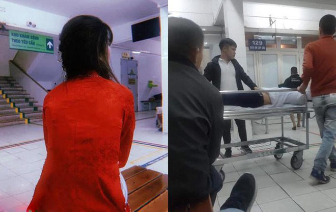 Chú rể được đưa vào bệnh viện vì ngã gãy tay. Ảnh: Nguyễn Tuấn Vũ