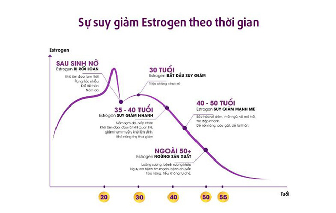 Biểu đồ biểu hiện suy giảm nội tiết tố Estrogen ở phụ nữ