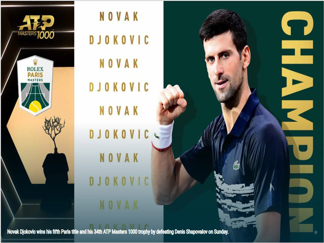 Thể thao - Djokovic vô địch Paris Masters: Cân bằng kỷ lục huyền thoại, hâm nóng ATP Finals
