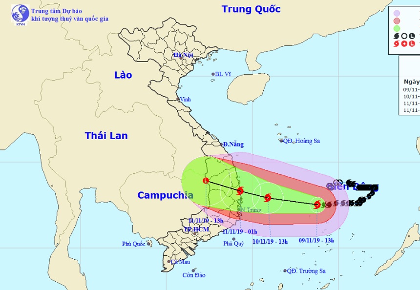 Vị trí và hướng di chuyển tiếp theo của bão số 6 Nakri. Ảnh Trung tâm Dự báo KTTVQG.