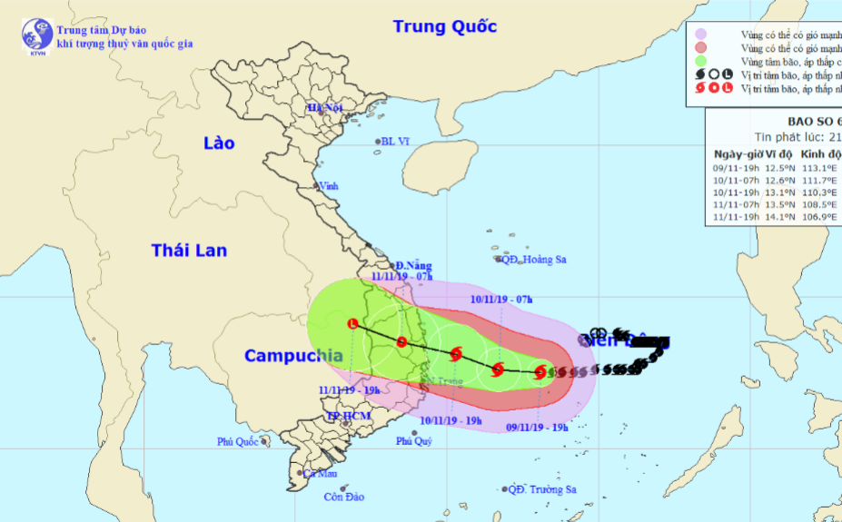 Vị trí và hướng di chuyển tiếp theo của bão số 6 Nakri. Ảnh Trung tâm Dự báo KTTVQG