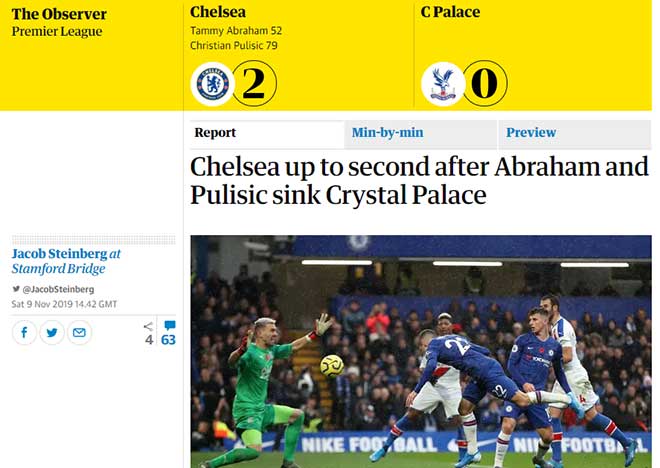 Bài viết của The Guardian về trận đấu của Chelsea