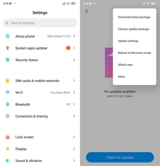 Cài đặt MIUI 11 trong phần System Update (cập nhật hệ thống). Ảnh: MINH HOÀNG