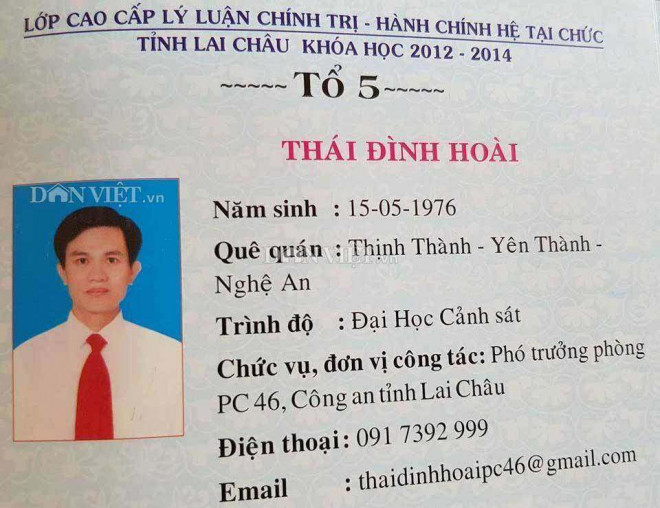Thông tin về Thượng tá Thái Đình Hoài thời điểm giữ vị trí Phó trưởng phòng Cảnh sát kinh tế tỉnh Lai Châu (ảnh: Dân Việt)