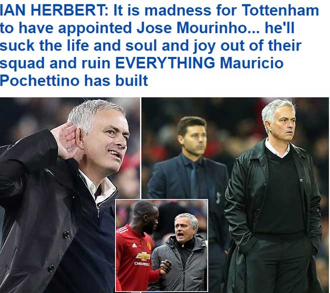 Tờ DailyMail phản đối việc Mourinho trở lại