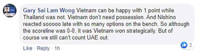 "Việt Nam là đội hạnh phúc hơn với 1 điểm", một fan trung lập nhận định