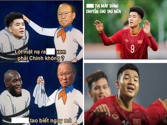 Dân mạng chế ảnh thầy Park lột mặt nạ Hà Đức Chinh ra Lukaku, sút bay 350 tỉ