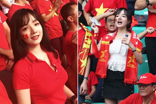 Thủy Tiên được gọi là "hotgirl bóng đá" khi xuất hiện xinh đẹp trên khán đài và được nhiều đài Hàn Quốc phỏng vấn.