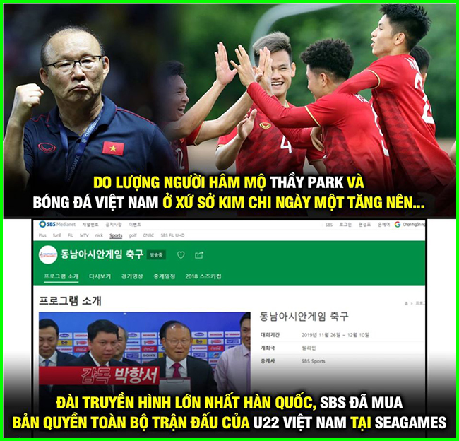 Đài truyền hình Hàn Quốc mua bản quyền SEA Games 30 để cổ vũ thầy Park và các học trò.